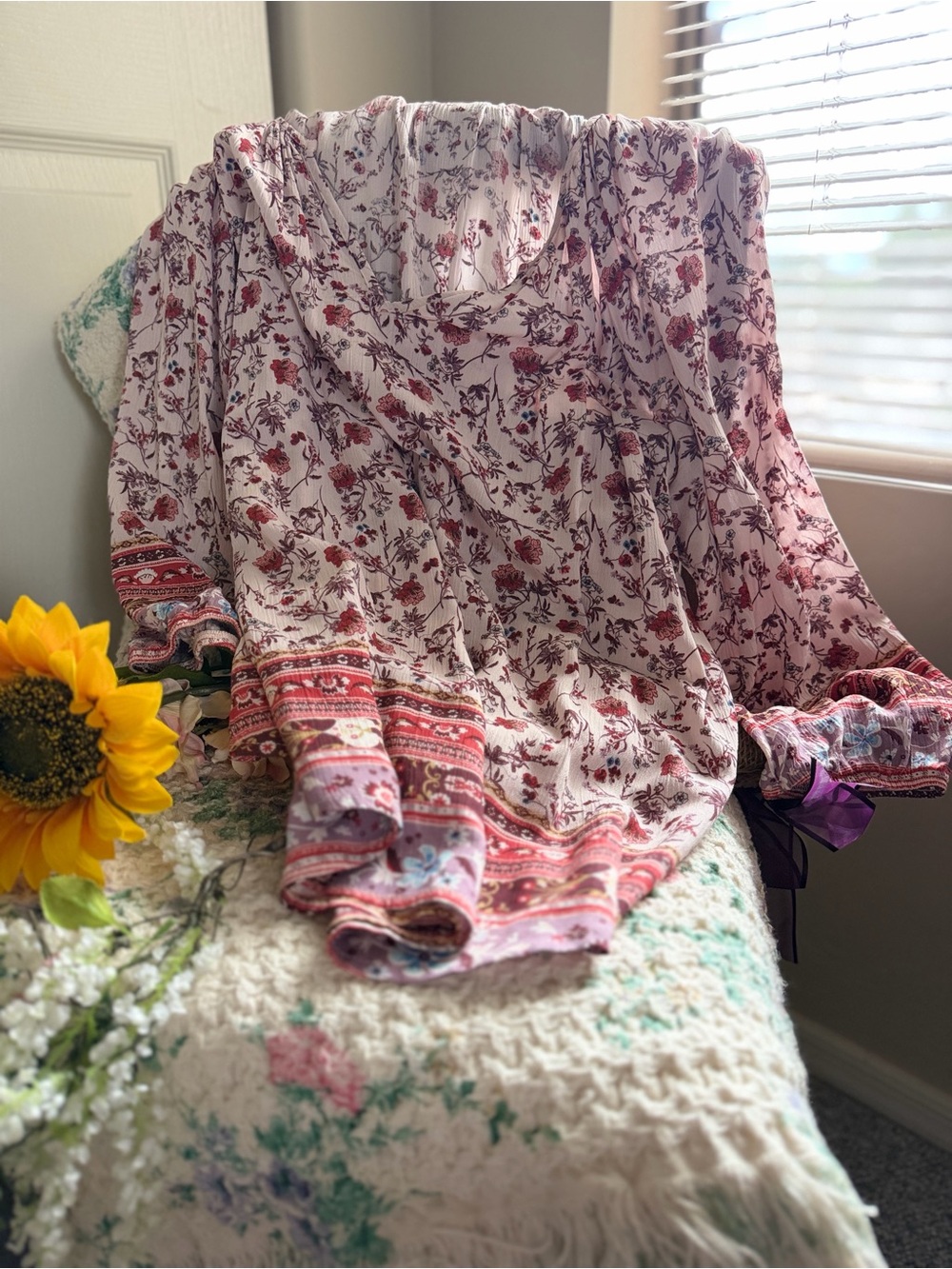 Women's Pink Mason & Belle Long Sleeve Peasant Blouse -EUC
